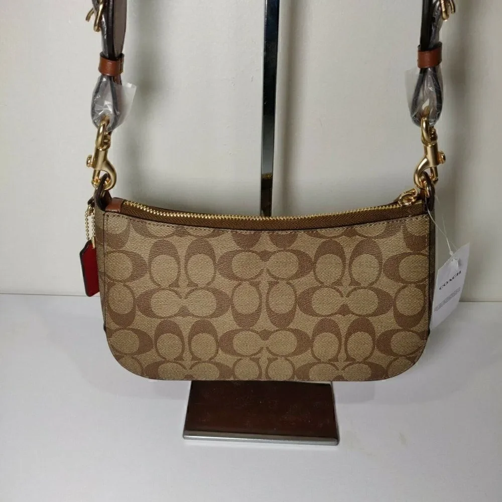 NWT COACH C6817 Jes Baguette In Signature Canvas With Coach Radial Rainbow Khaki
